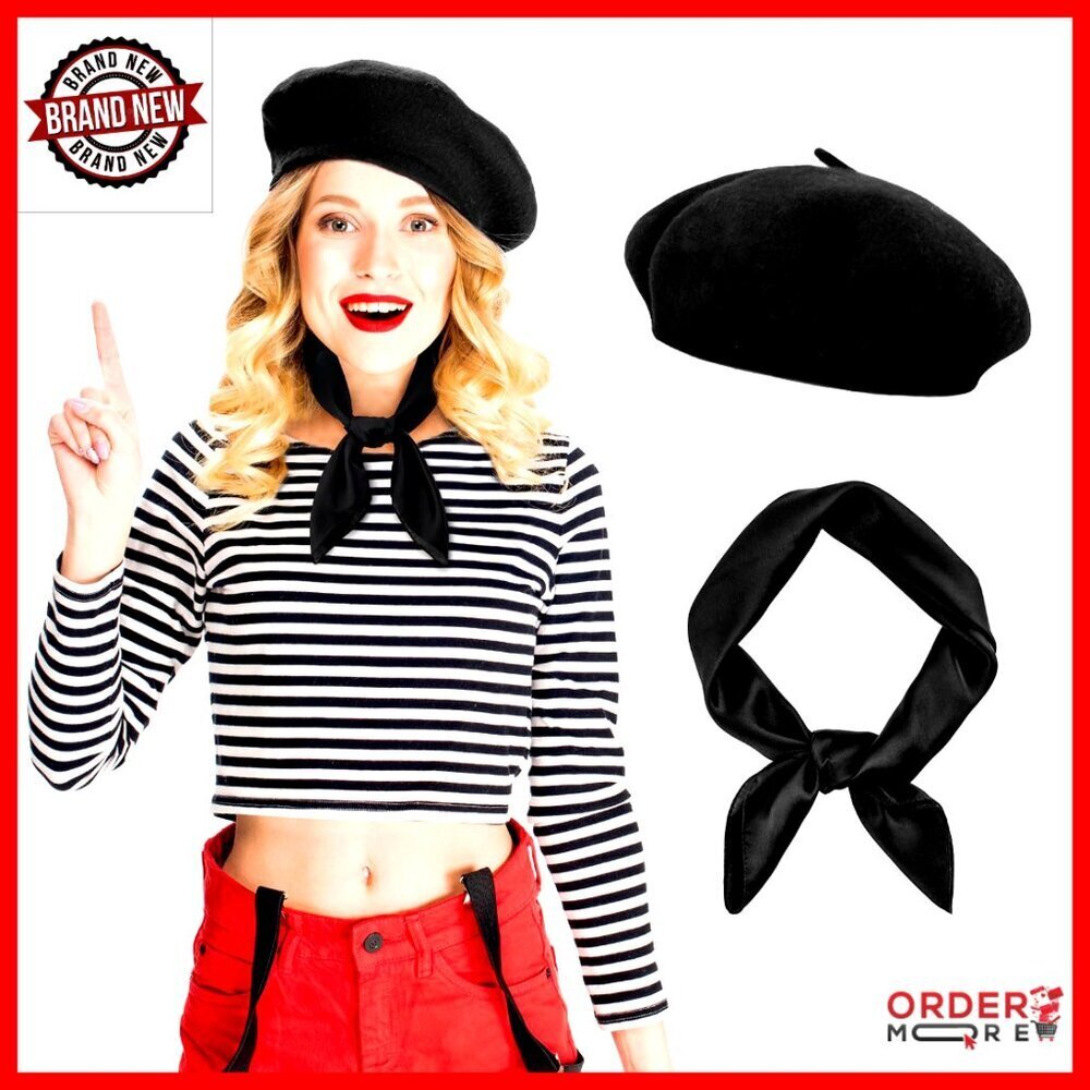 Wool Blend Beret Hat with Scarf Set, One Size Fits Most, French Style